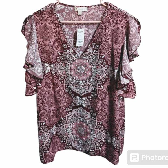 Weekend Suzanne Betro Tops - WEEKEND SUZANNE BETRO womens Cold Shoulder Blouse Pink Red 2X